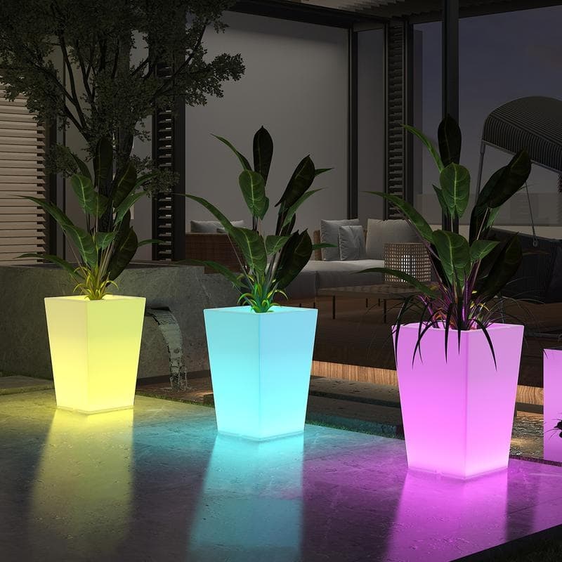 Mixoy Changing Colors LED Lighting Flower Pot,Rechargeable Light Up Cordless Outdoor Furniture for Party,Ambiance LED Furniture - 16 color Light - 18.11''*18.11''*28.35''