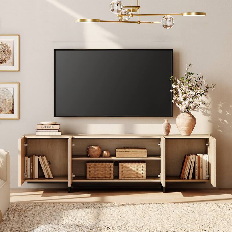 WAMPAT TV Stand with T-Shaped Legs, Modern Entertainment Center with 4 Storage Cabinets, Media Console TV Table for Living Room