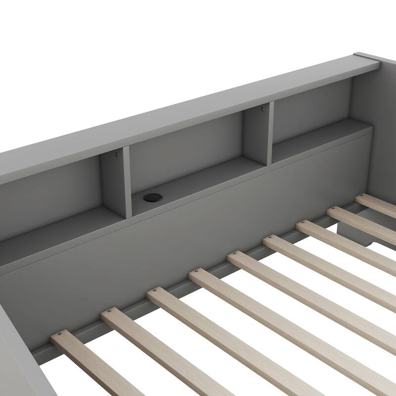 Twin to King Size Daybed Frame with Storage Bookcases and 2 Drawers