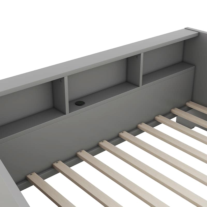Twin to King Size Daybed Frame with Storage Bookcases and Two Drawers