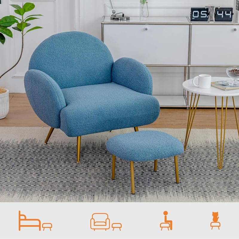 XINMICS Round Boucle Upholstered accent chair ottoman