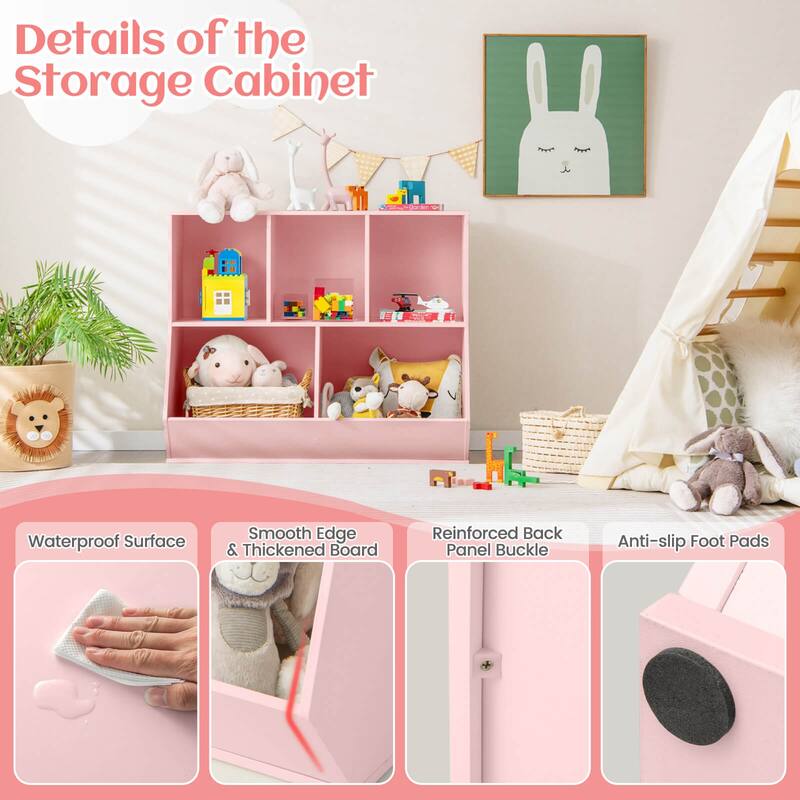 Costway 5-Cubby Kids Toy Storage Organizer Wooden Bookshelf Display - See Details