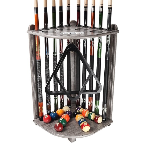 GSE™ 10-Pool Cue Wooden Corner-Style Billiard Pool Cue Rack. Floor