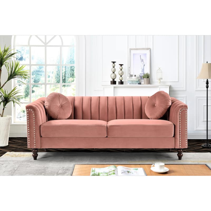 Hills Tufted Back Nailhead 75.2" Sofa - Rose