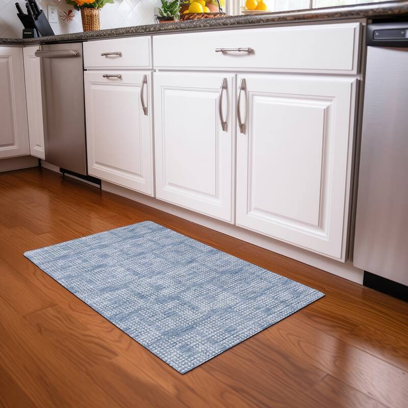 Premium Washable Super Soft Modern Houndstooth Mayfield Rug - Sky - 1'8" x 2'6"