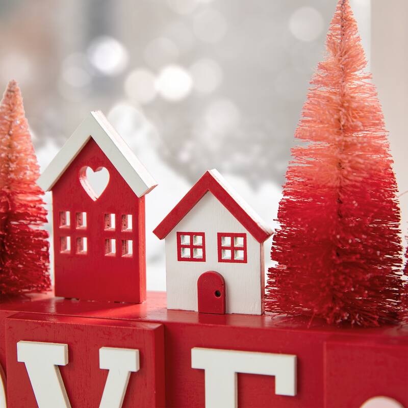 Glitzhome 14"L Valentine's/ Mardi Gras/ St. Patrick's Wooden House/Brush Trees Table Decor