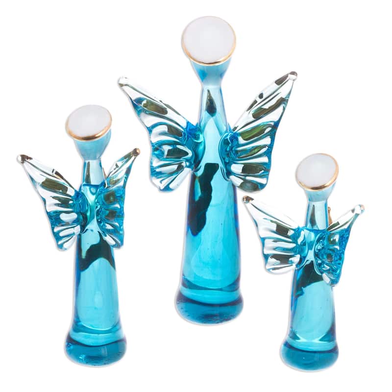 Novica Handmade Reverent Angels In Blue Glass Figurines (Set Of 3)