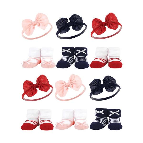 slide 1 of 1, Hudson Baby Infant Girl 12Pc Headband and Socks Giftset, Red Navy Bows, One Size - Red Navy Bows Red Navy Bows - One Size