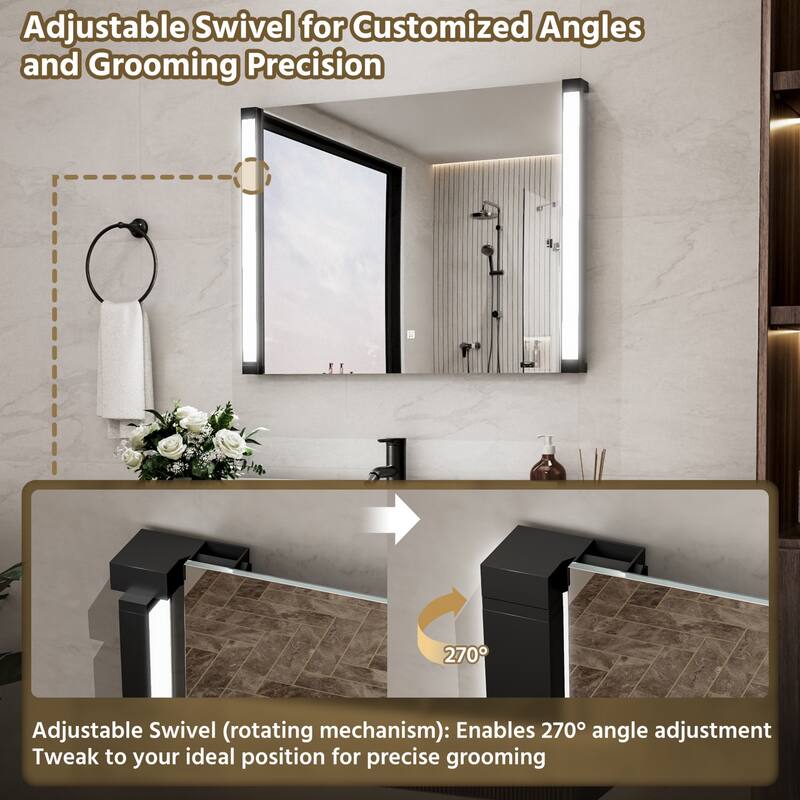 Modland 270° Adjustable LED Bathroom Mirror with Lights Stepless Dimming and Memory Function