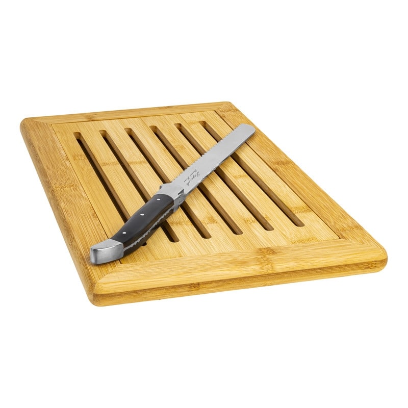 French Home Laguiole Black Pakkawood Bread Knife with Bamboo Bread Board
