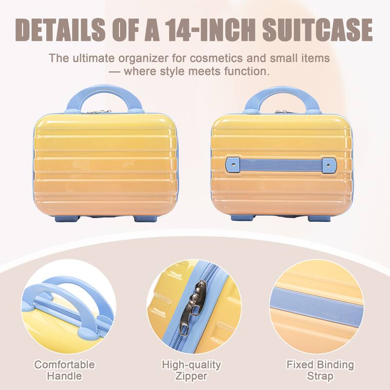 14In 20In 2 pcs in PC Spinner Wheel Luggage, Carry on Suitcase, With Gradient Color and Combination Lock