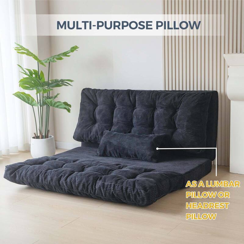 Corduroy Bean Bag Bed Tufted Folding Sofa Bed with Pillows