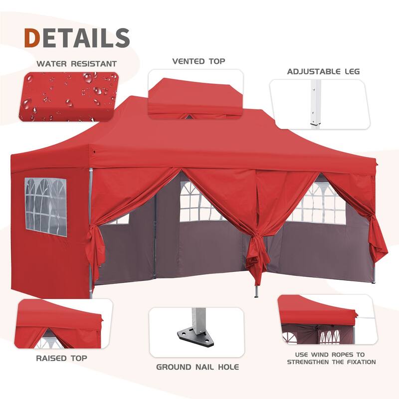 Ainfox 10x20ft Popup Canopy Tent Outdoor Folding Gazebos for Party with 6 Sidewalls