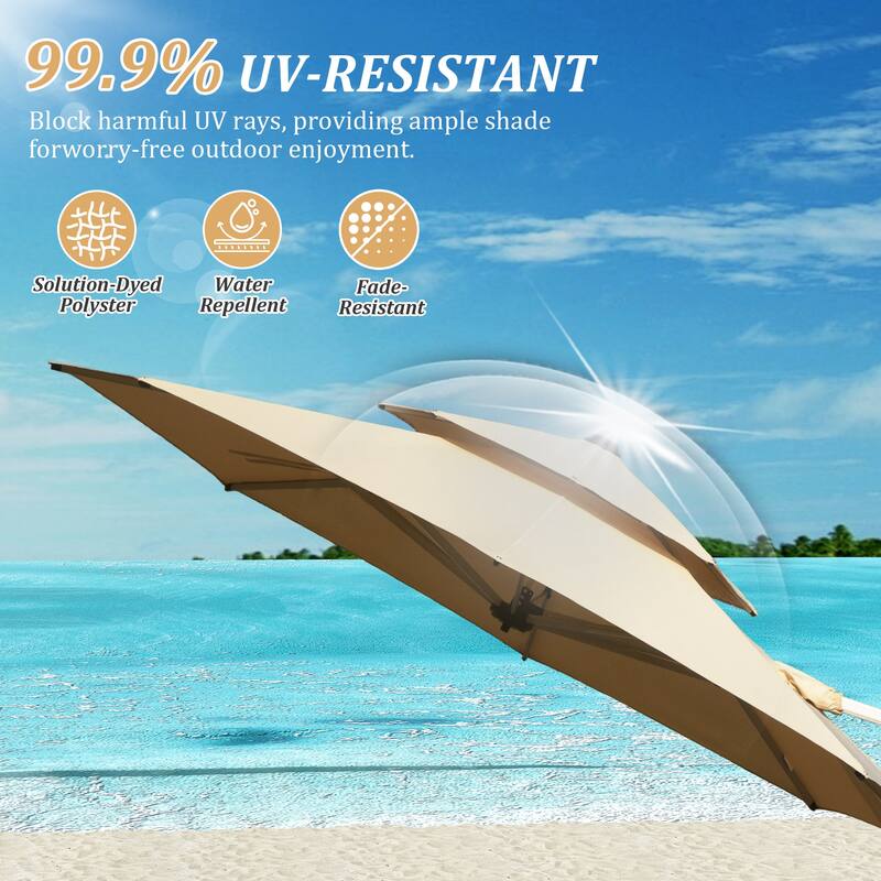 Rotating Cantilever Umbrella with Hydraulic Lift, UPF 50+ Sun Protection, Beige