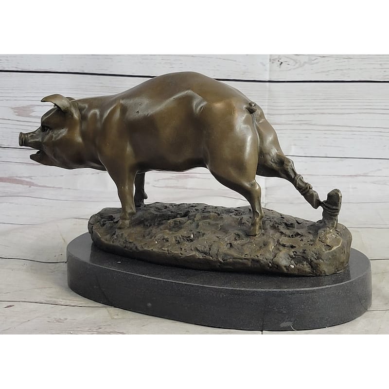 Cute Pig Hog Farm Animal Bronze Metal Statue Sculpture Figurine Decor Signed Art