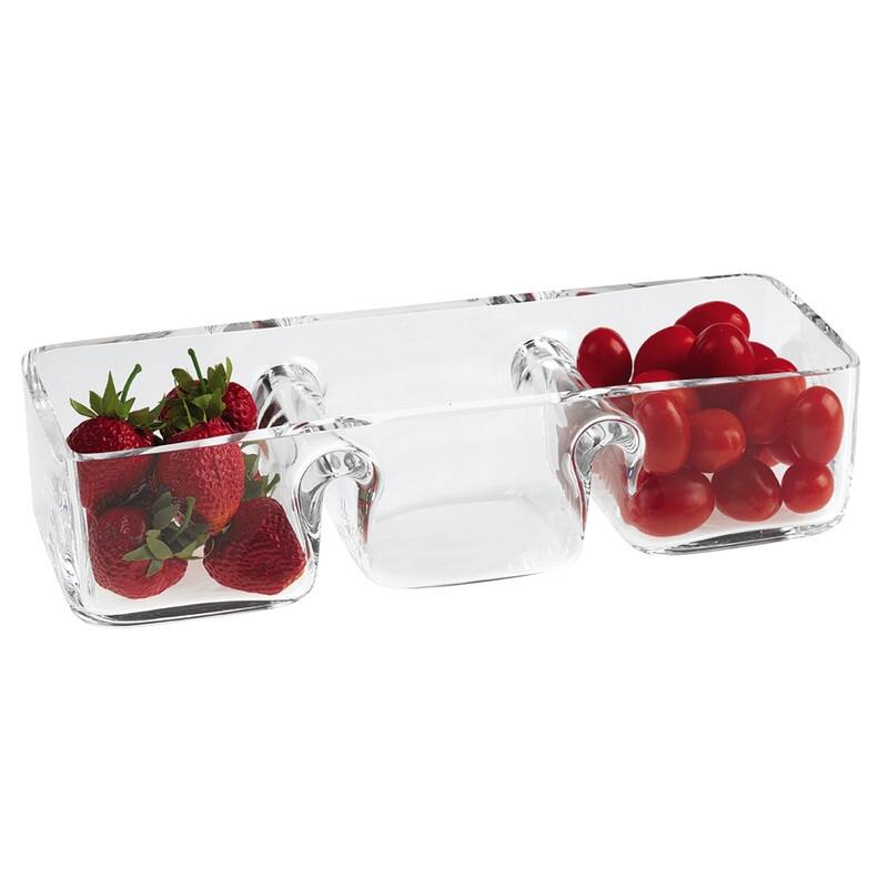 Hostess European Mouth Blown Lead Free Crystal 3 Section Serving Dish 12 x4.5" - 1 Piece - Clear