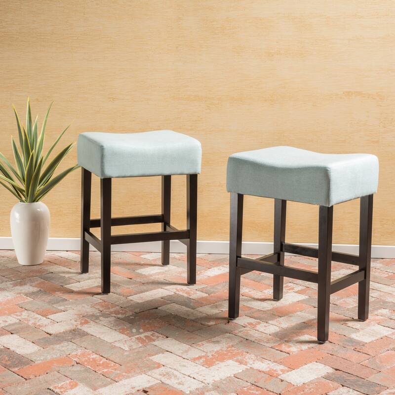 High Barstool Set of 2, Wood Frame Upholstered Dining Chair, Backless Counter Chair, Living Room Lounge Entertainment Chair - Light Blue