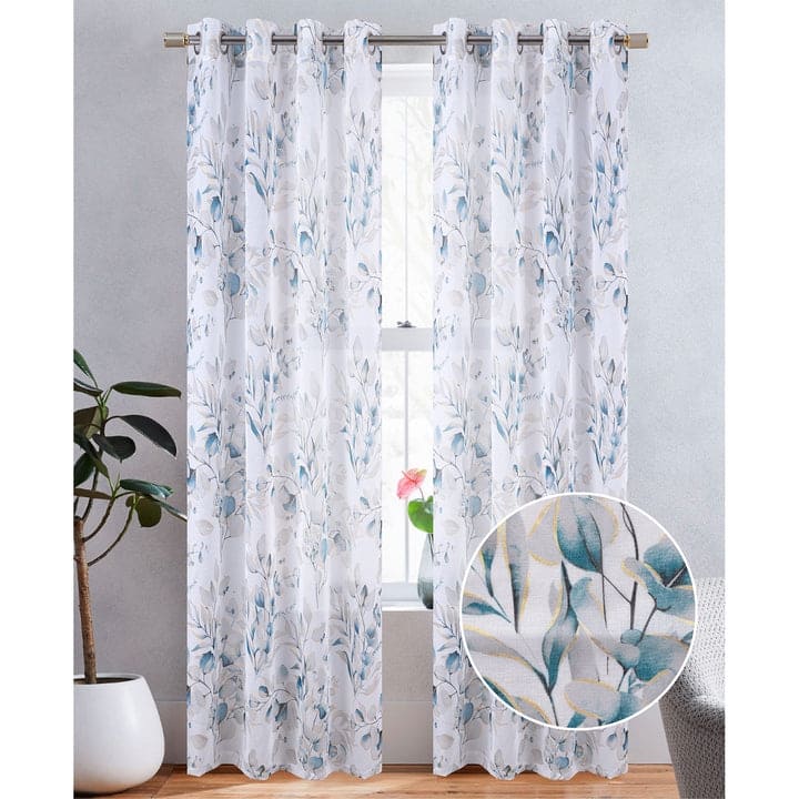 Alisa Sheer Metallic Floral Printed Grommet Window Curtain Panel, 54x84 Inches