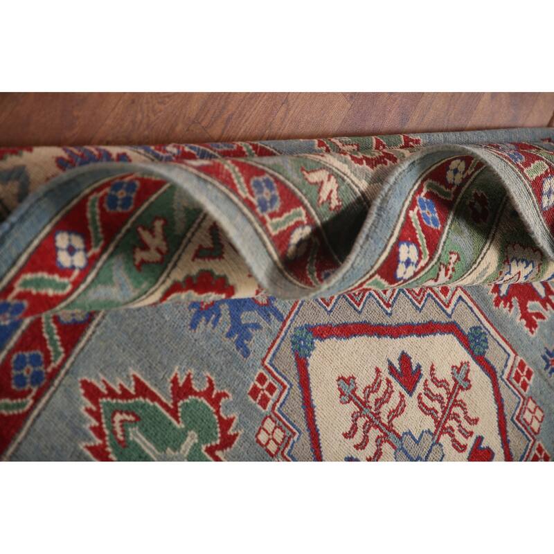 Gray Geometric Kazak Oriental Area Rug Wool Carpet - 6'3" x 8'11"