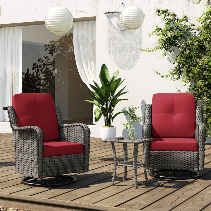 3 Pieces Patio Bistro Set with Rattan Rocking Chair Side Table