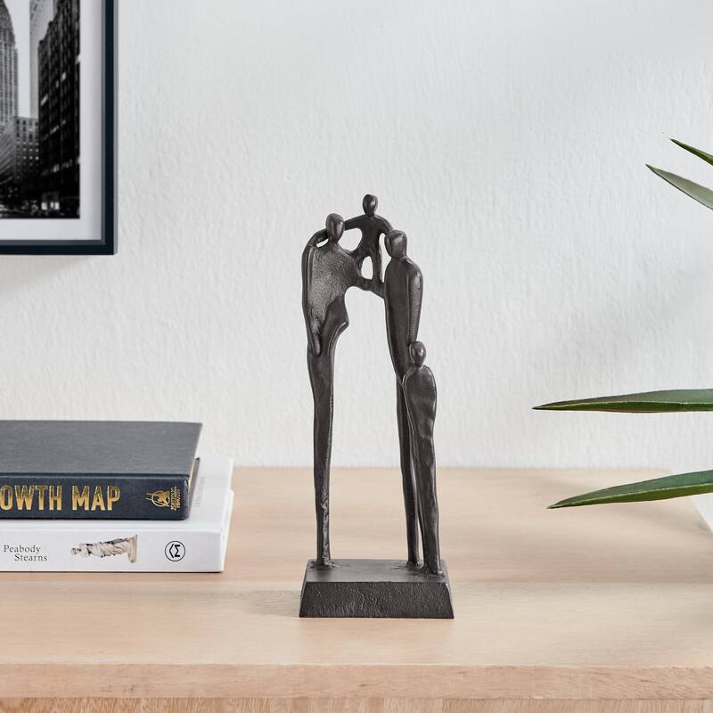 Cast Iron Family of Four Together Figurine - 8.75" - Brown