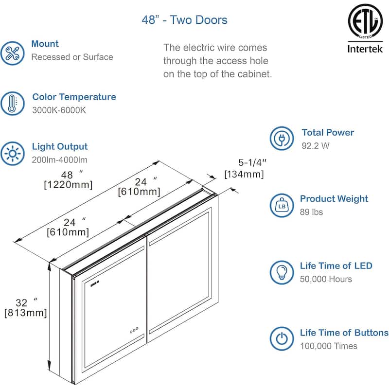 LED Medicine Cabinet with Amplified Mirror and Defogger