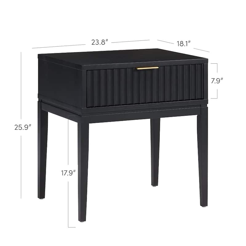 Jasper Mid-Century Modern Nighstand, Side Table with Storage and Fluted Drawer Doors with Brass Handles