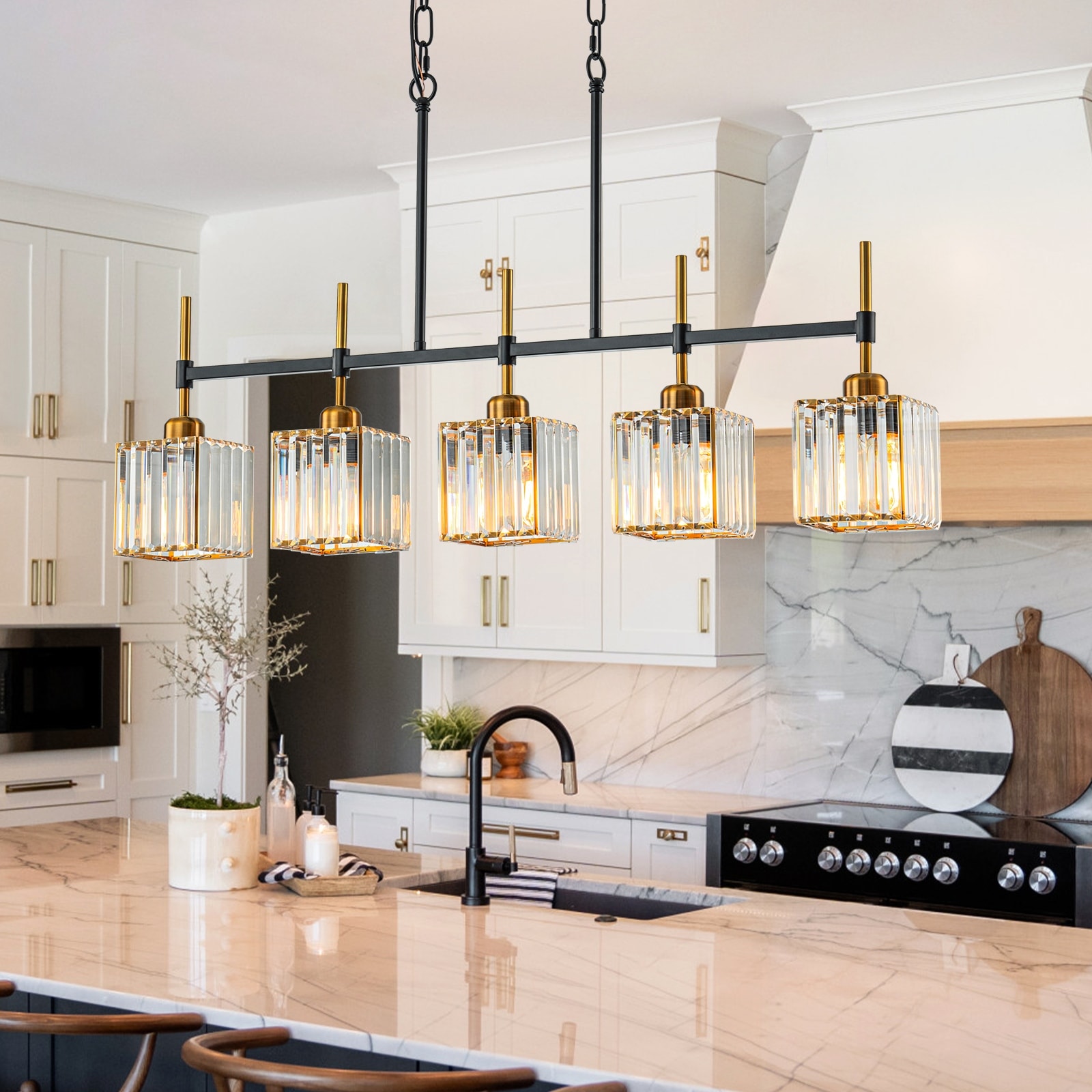 5-Light Modern Linear Crystal Chandelier kitchen island Pendant Lighting for Dining Room