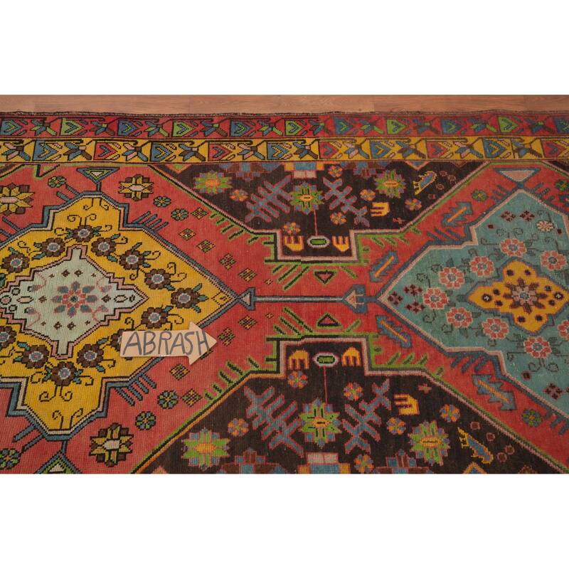Hand Knotted Oriental 100% Wool Carpet Traditional Geometric Oranges & Rust Ardebil Runner Rug - 13' 9'' X 3' 11''
