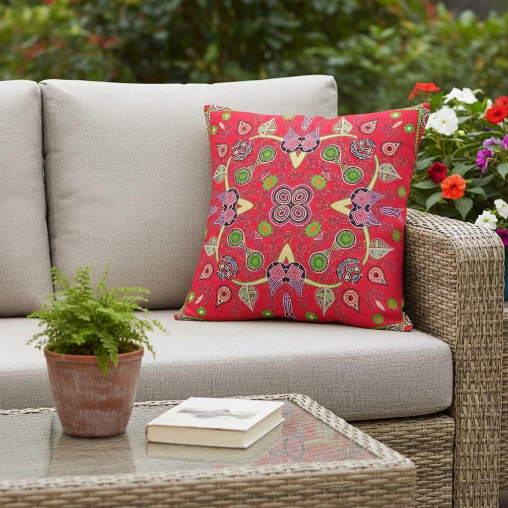 HomeRoots 16" x 16" Red Blown Seam Paisley Indoor Outdoor Throw Pillow - 16.00' X '5.00' X '16.00