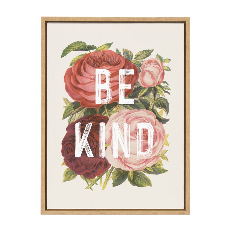 Kate and Laurel Sylvie Vintage Flowers Be Kind Framed Canvas by The Creative Bunch Studio - 18x24 - Plastic - Natural