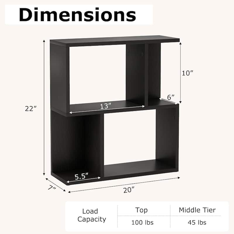 2 PCS Bookshelf 3-Tier Display Shelf Geometric Bookcase