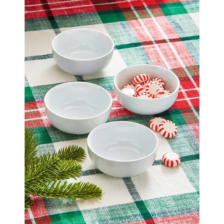 Whiteware Round Bowl Set Of 4 Porcelain Dinnerware Serving Dish Bowls, 4 oz. Dishwasher Safe