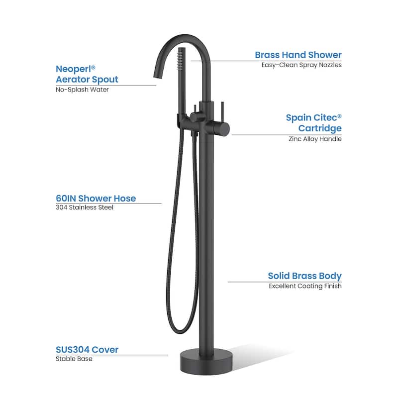 Circular Single Handle Floor Mounted Freestanding Tub Filler With Hand Shower