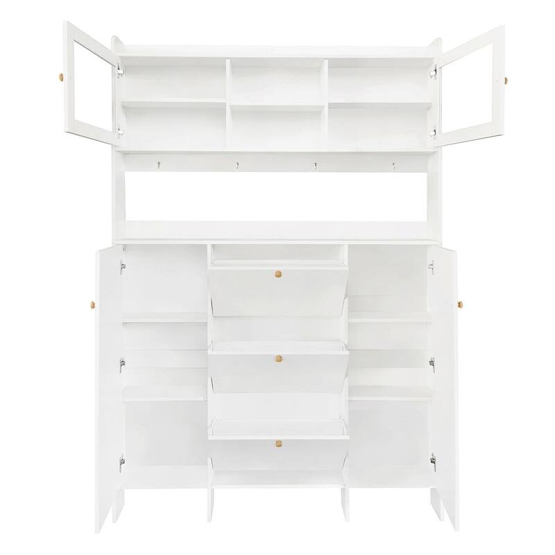 Hall Tree and Shoe Storage Bench with Flip Drawers and Doors