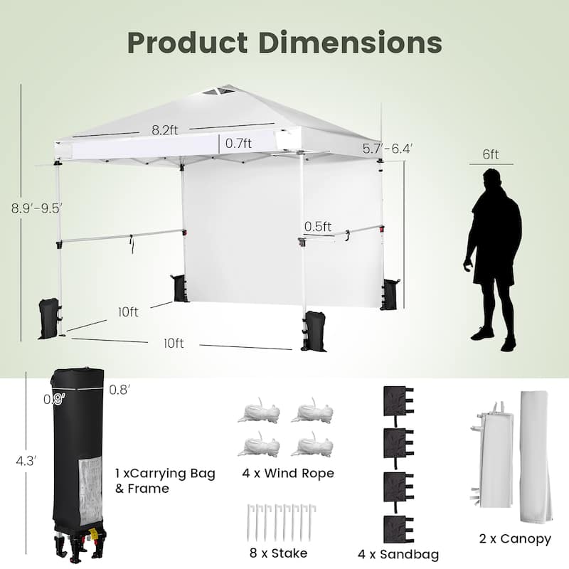 Costway 10'x10'Commercial Pop-up Canopy Tent Sidewall Folding Market