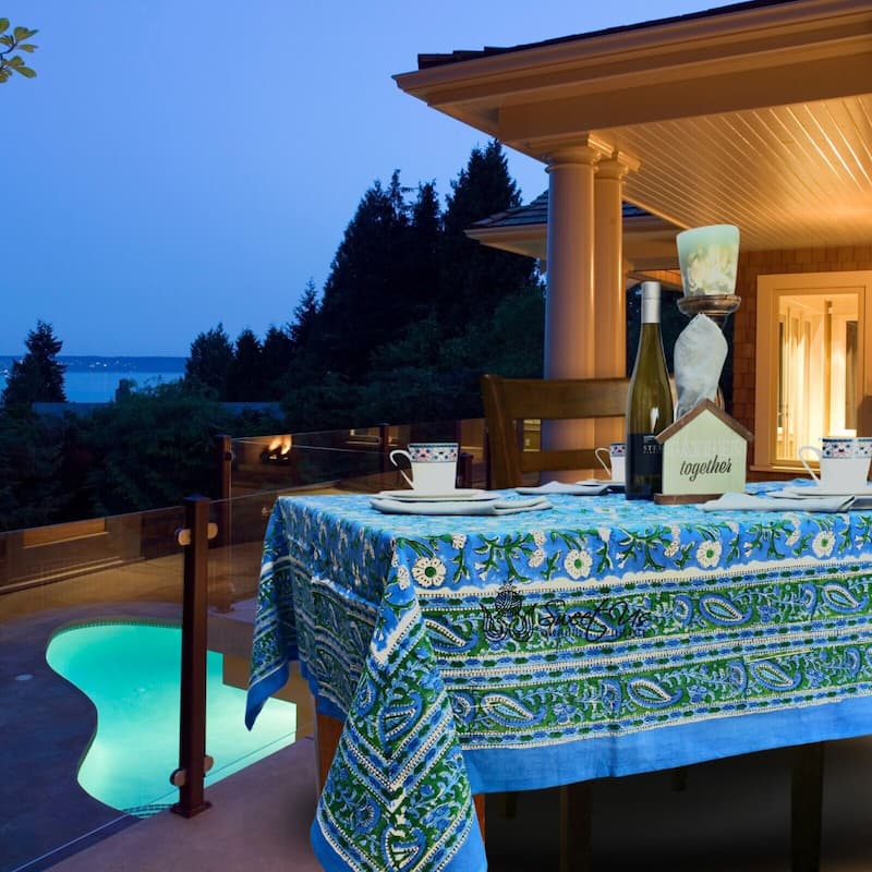 Royal Paisley Floral Cotton Block Print Tablecloth Rectangle