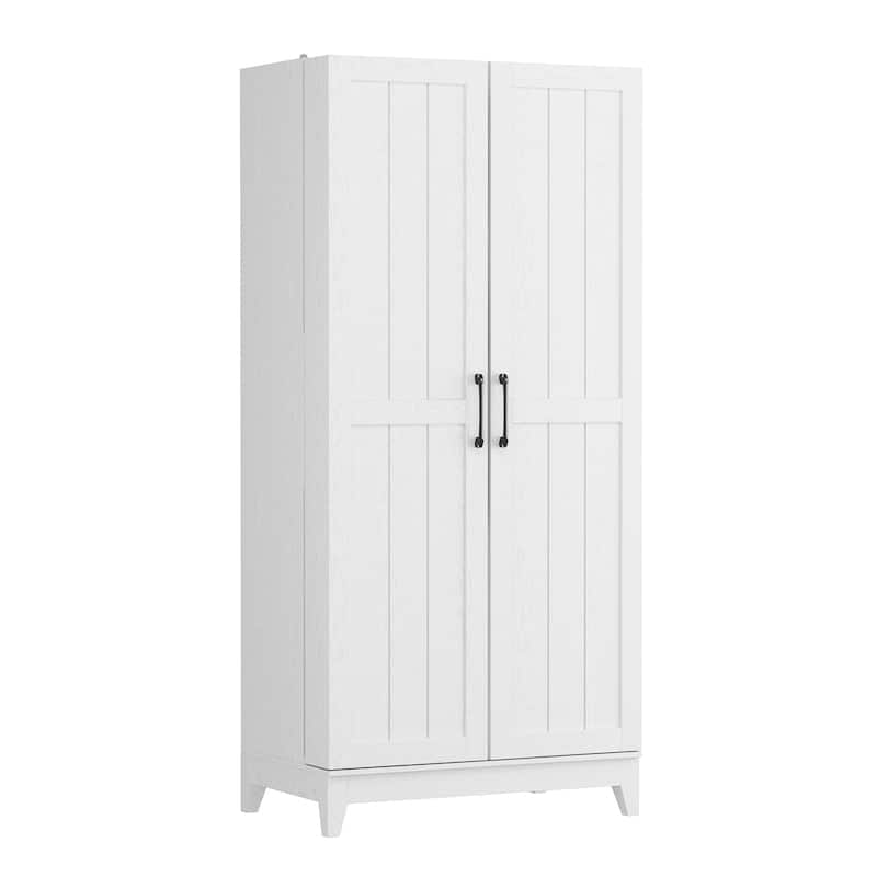 White Light Wood Grain Kitchen Cabinet with Red Wine Drawers Pantry