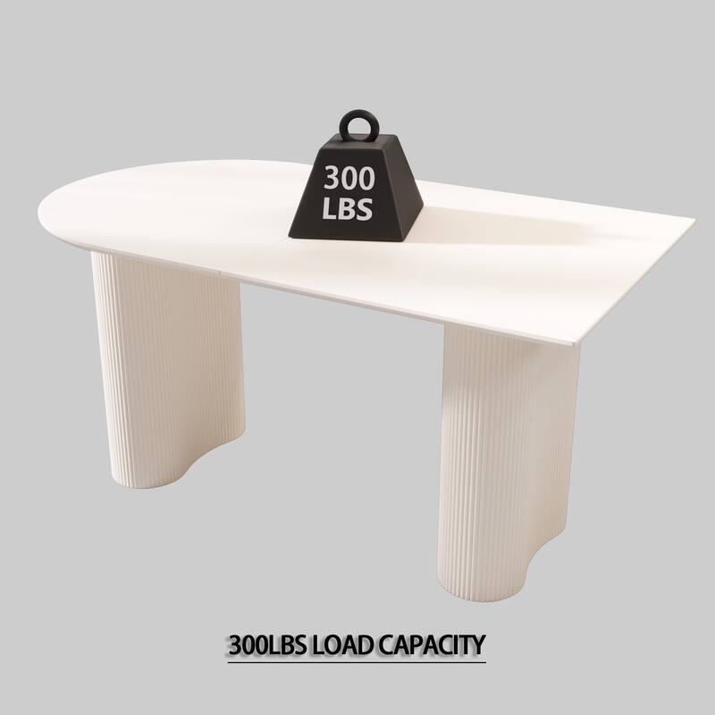 63" Modern MDF New Cream Style Dining Table and Irregular Side Table, 4-8 Person Dining Table - Cream White