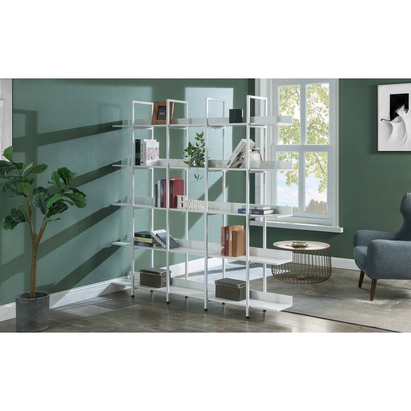 5 Tier Bookcase Home Office Open Bookshelf, Vintage Industrial Style Shelf with Metal Frame, MDF Board