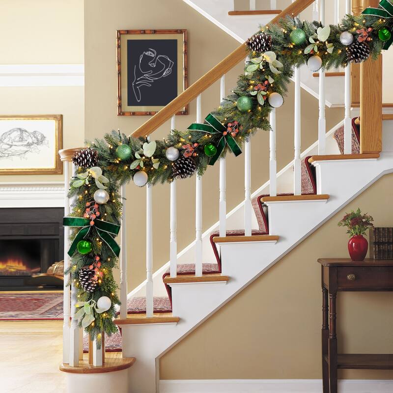 Puleo International 6' x 10" Pre-Lit Battery-Operated Adorned Garland - Green