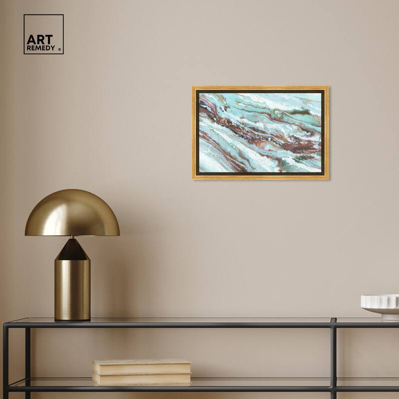 Art Remedy Mint Waves Framed Blue Abstract 1 Piece Canvas Wall Art