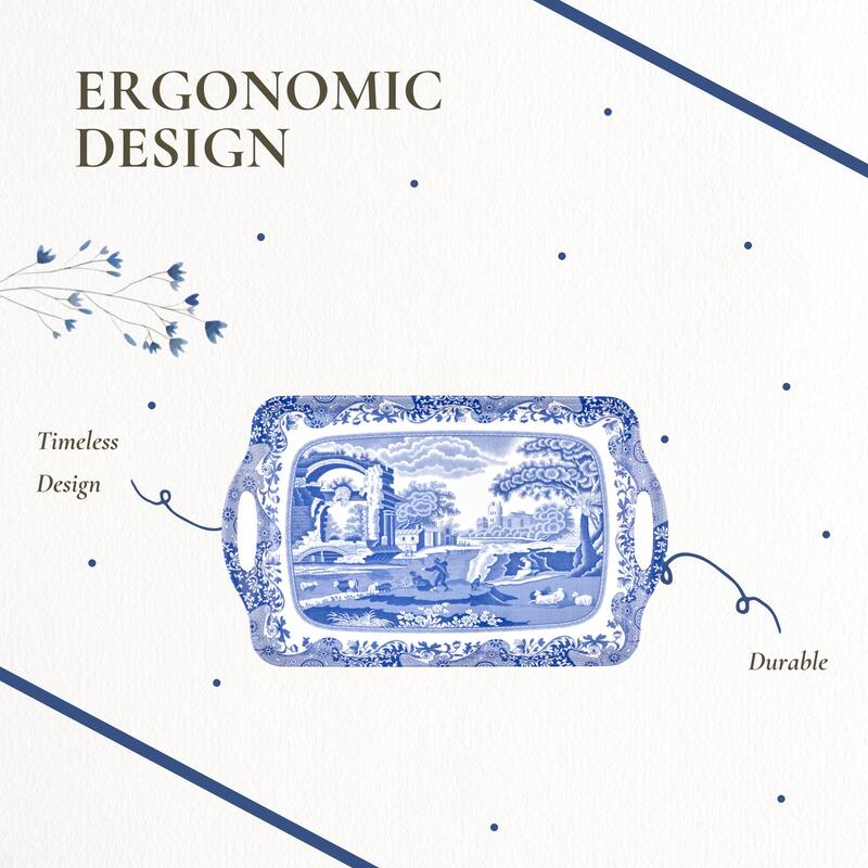 Pimpernel Blue Italian Large Melamine Handled Tray - 19.25" x 11.5"