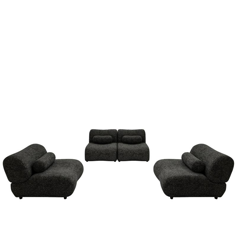 Chenille Modular Sectional Sofa Set, 4-Seater with Reclined Back