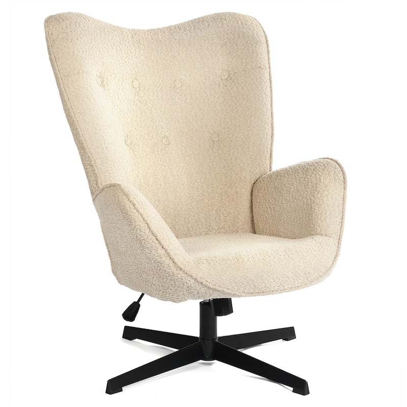 HomyLin Upholstered Accent Chair Elegant Beige Fabric Side Chair No Wheels