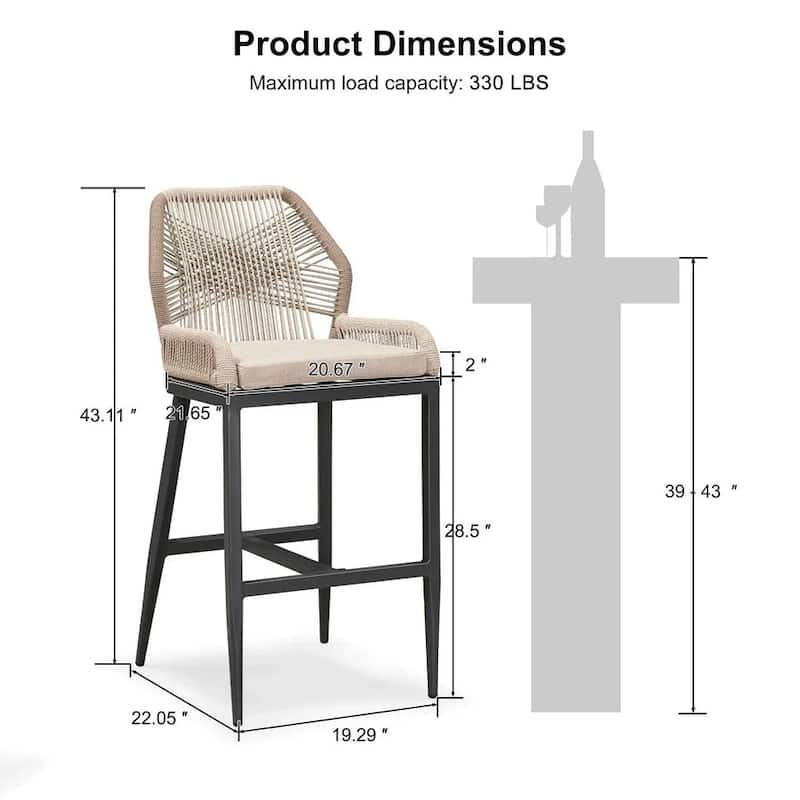 PURPLE LEAF Modern Counter Bar Stools Set of 4 Rattan Chairs with Back and Cushion Kitchen Barstools