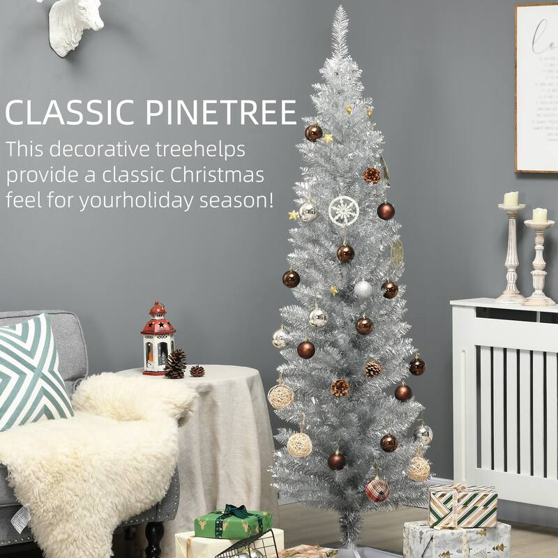 HOMCOM 6-foot Slim Hinged Noble Fir Pencil Christmas Tree with Stand - 5.89 ft