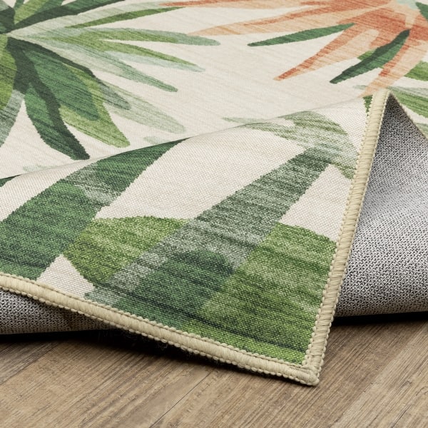 Style Haven Flores Tropical Palms Beige/Green Indoor-Outdoor Washable ...