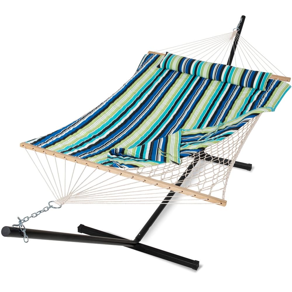 Double Hammock with Stand, Two Person Cotton Rope Hammock