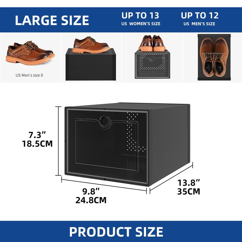 Moasis Shoe Organizer Box, 18/24 PCS Medium/ Large Shoe Storage Stackable Shoe Box Rack Containers Drawers